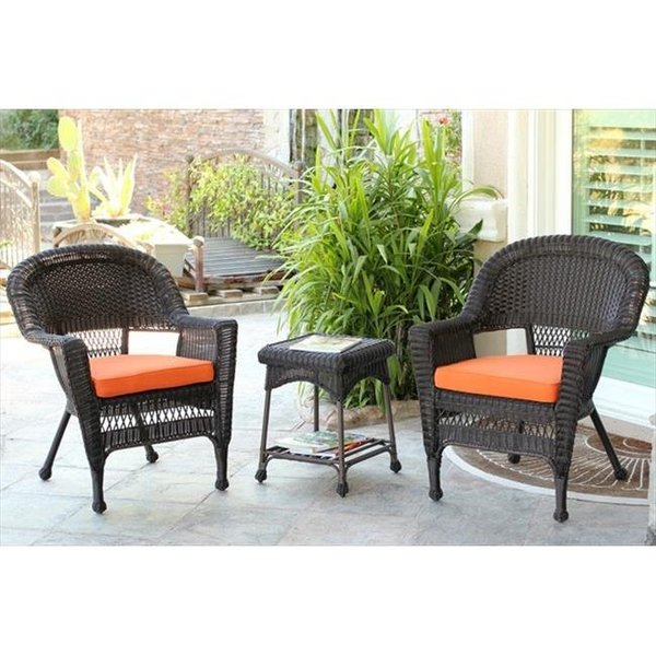 Jeco Jeco W00201_2-CES016 3 Piece Espresso Wicker Chair And End Table Set With Orange Chair Cushion W00201_2-CES016